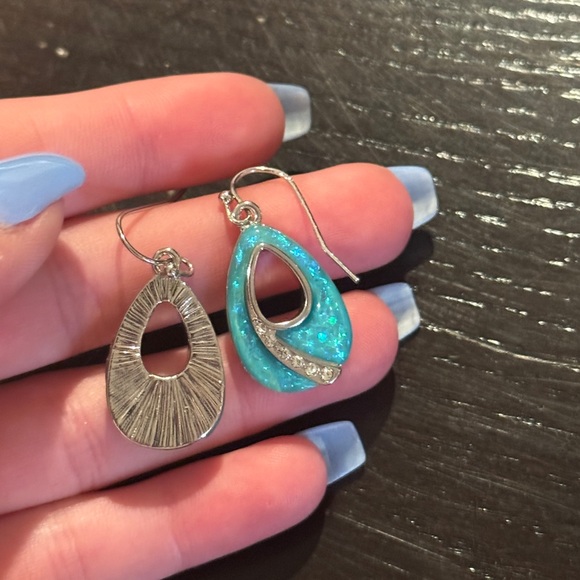 Silver and Turquoise Opal Earrings - Picture 3 of 6